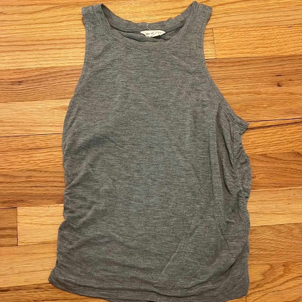 High tank side scrunch gray tank top